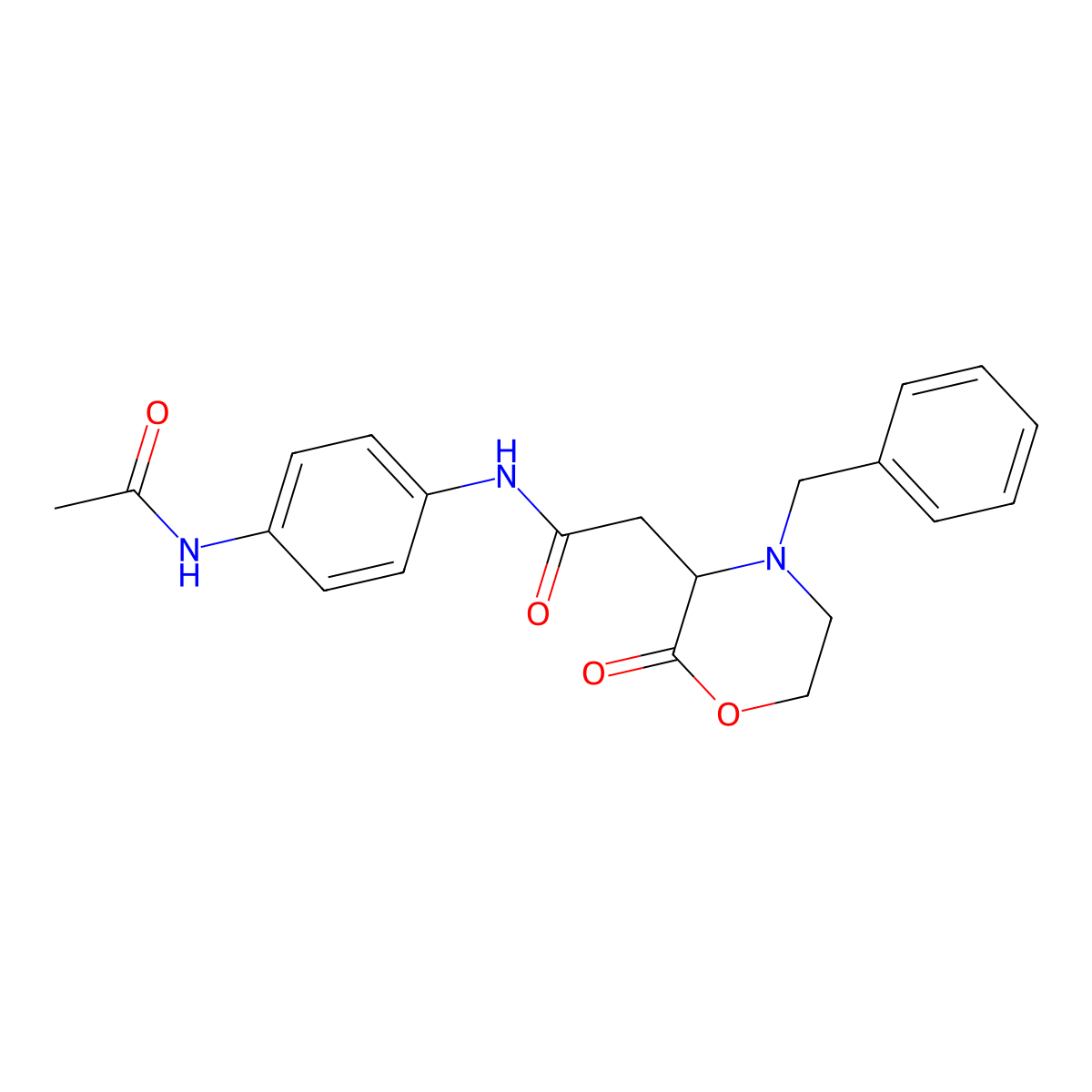 N-[4-(acetylamino)phenyl]-2-(4-benzyl-2-oxomorpholin-3-yl)acetamide molecular structure, CAS 1032191-28-8