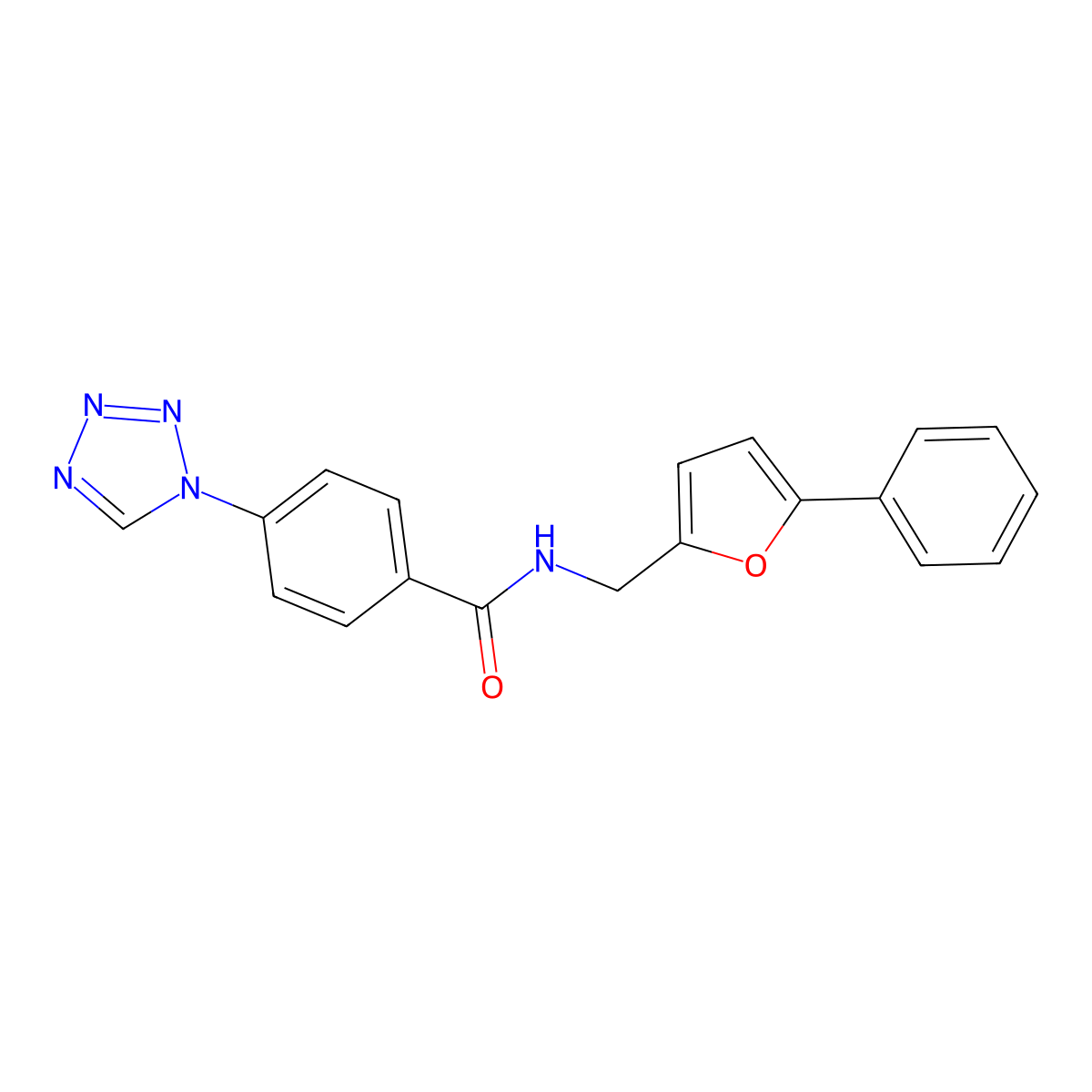 N-[(5-phenylfuran-2-yl)methyl]-4-(tetrazol-1-yl)benzamide molecular structure, CAS 1032226-19-9