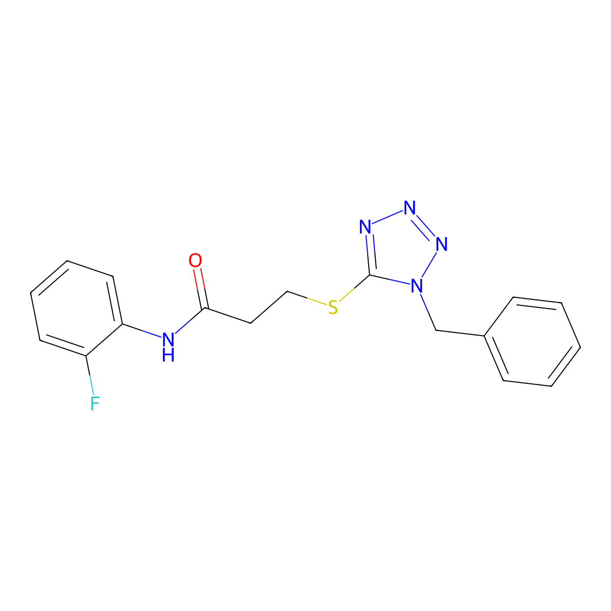 3-((1-benzyl-1H-tetrazol-5-yl)thio)-N-(2-fluorophenyl)propanamide molecular structure, CAS 1032226-43-9