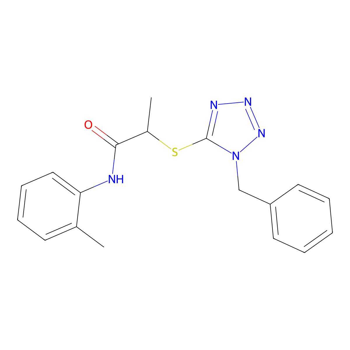 2-[(1-benzyl-1H-tetrazol-5-yl)sulfanyl]-N-(2-methylphenyl)propanamide molecular structure, CAS 1032226-78-0