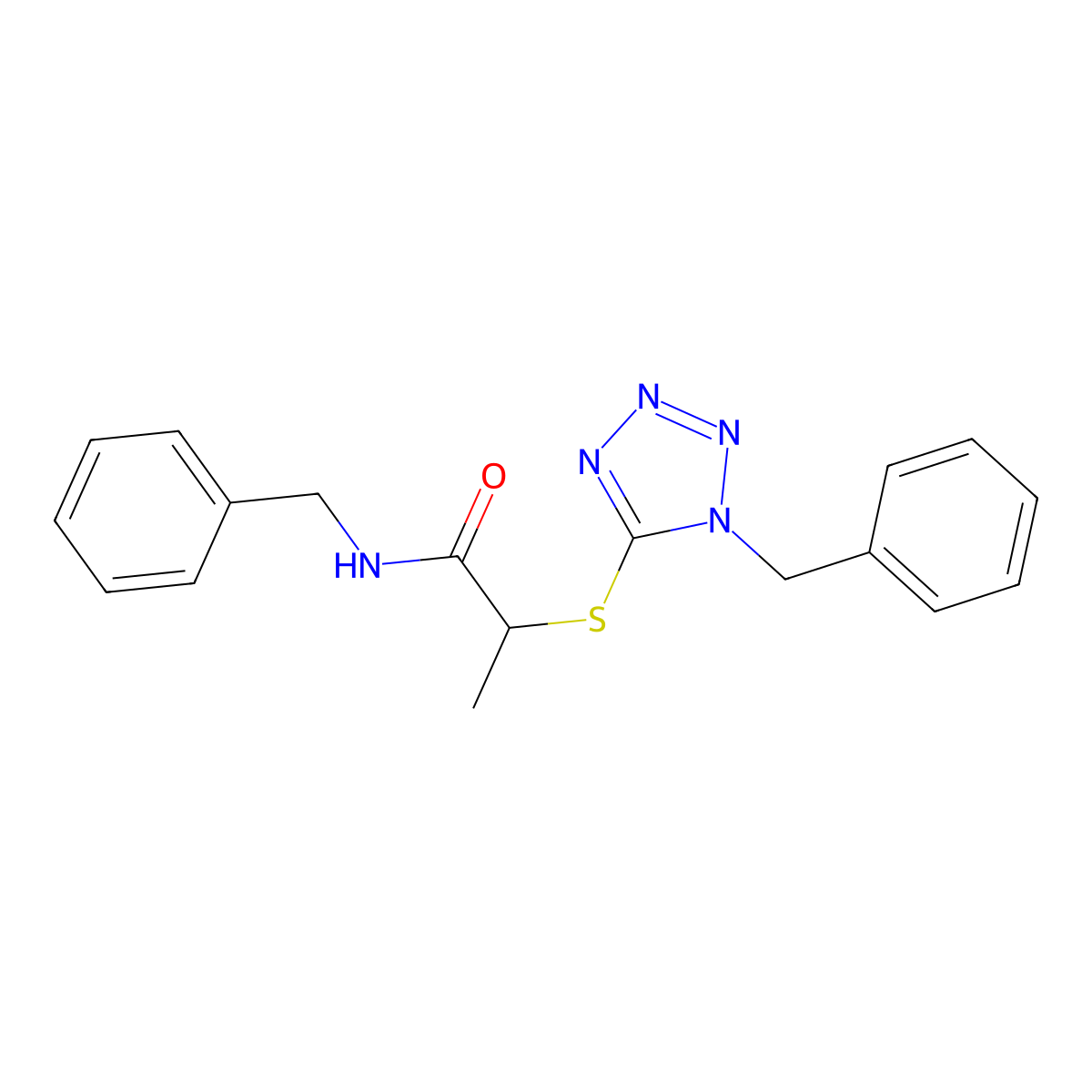 N-benzyl-2-[(1-benzyl-1H-tetrazol-5-yl)sulfanyl]propanamide molecular structure, CAS 1032226-79-1