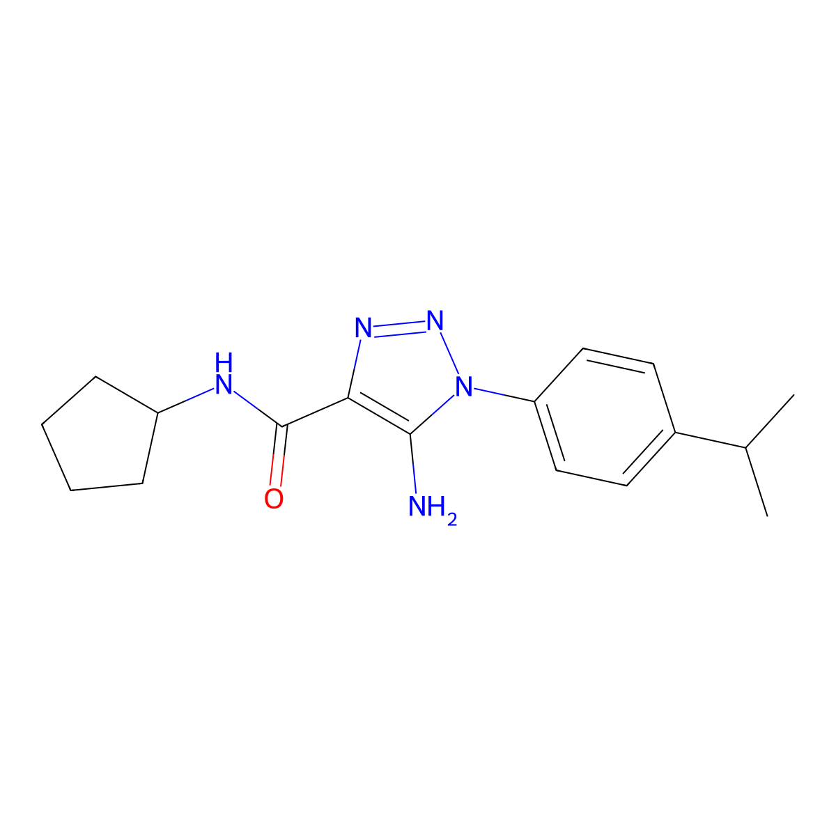 5-amino-N-cyclopentyl-1-(4-isopropylphenyl)-1H-1,2,3-triazole-4-carboxamide molecular structure, CAS 1032226-97-3