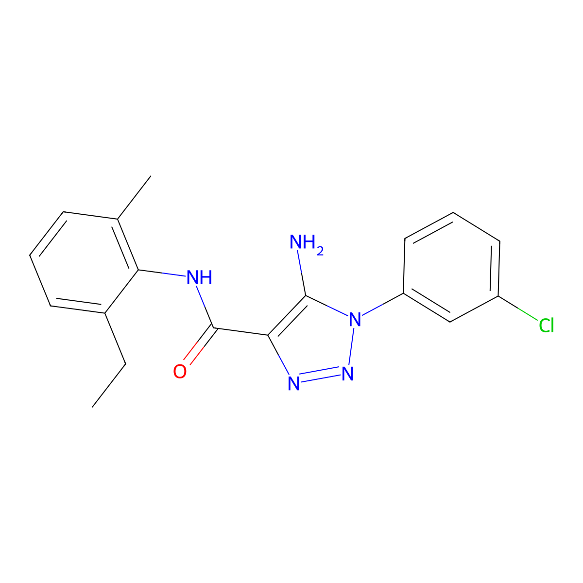 5-amino-1-(3-chlorophenyl)-N-(2-ethyl-6-methylphenyl)-1H-1,2,3-triazole-4-carboxamide molecular structure, CAS 1032228-32-2