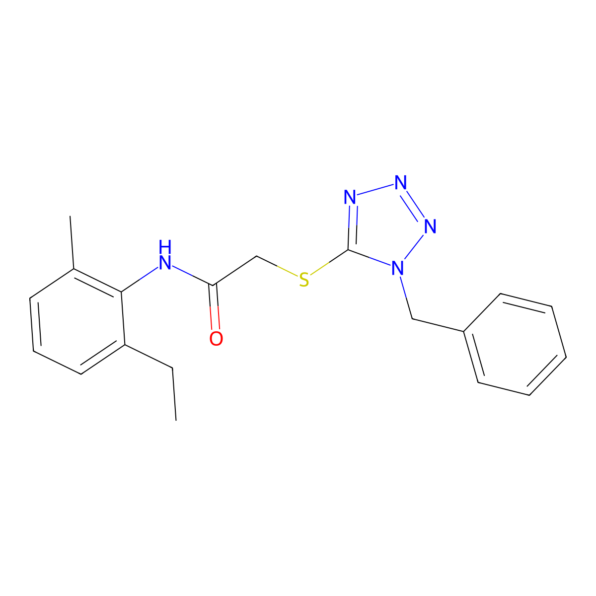 2-[(1-benzyl-1H-tetrazol-5-yl)sulfanyl]-N-(2-ethyl-6-methylphenyl)acetamide molecular structure, CAS 1032228-53-7