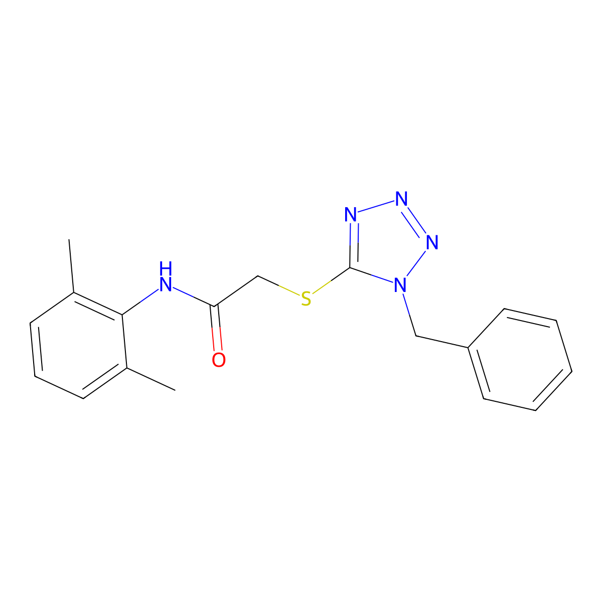 2-[(1-benzyl-1H-tetrazol-5-yl)sulfanyl]-N-(2,6-dimethylphenyl)acetamide molecular structure, CAS 1032229-55-2