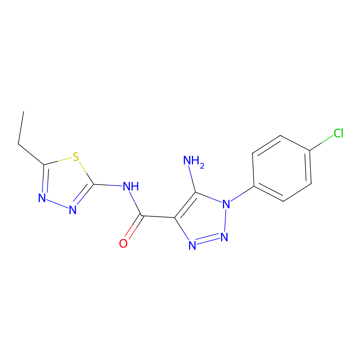 5-amino-1-(4-chlorophenyl)-N-(5-ethyl-1,3,4-thiadiazol-2-yl)-1H-1,2,3-triazole-4-carboxamide molecular structure, CAS 1032229-75-6