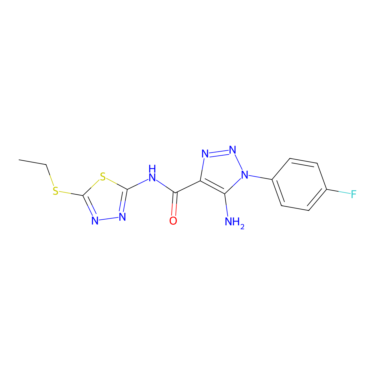 5-amino-N-[5-(ethylsulfanyl)-1,3,4-thiadiazol-2-yl]-1-(4-fluorophenyl)-1H-1,2,3-triazole-4-carboxamide molecular structure, CAS 1032229-94-9