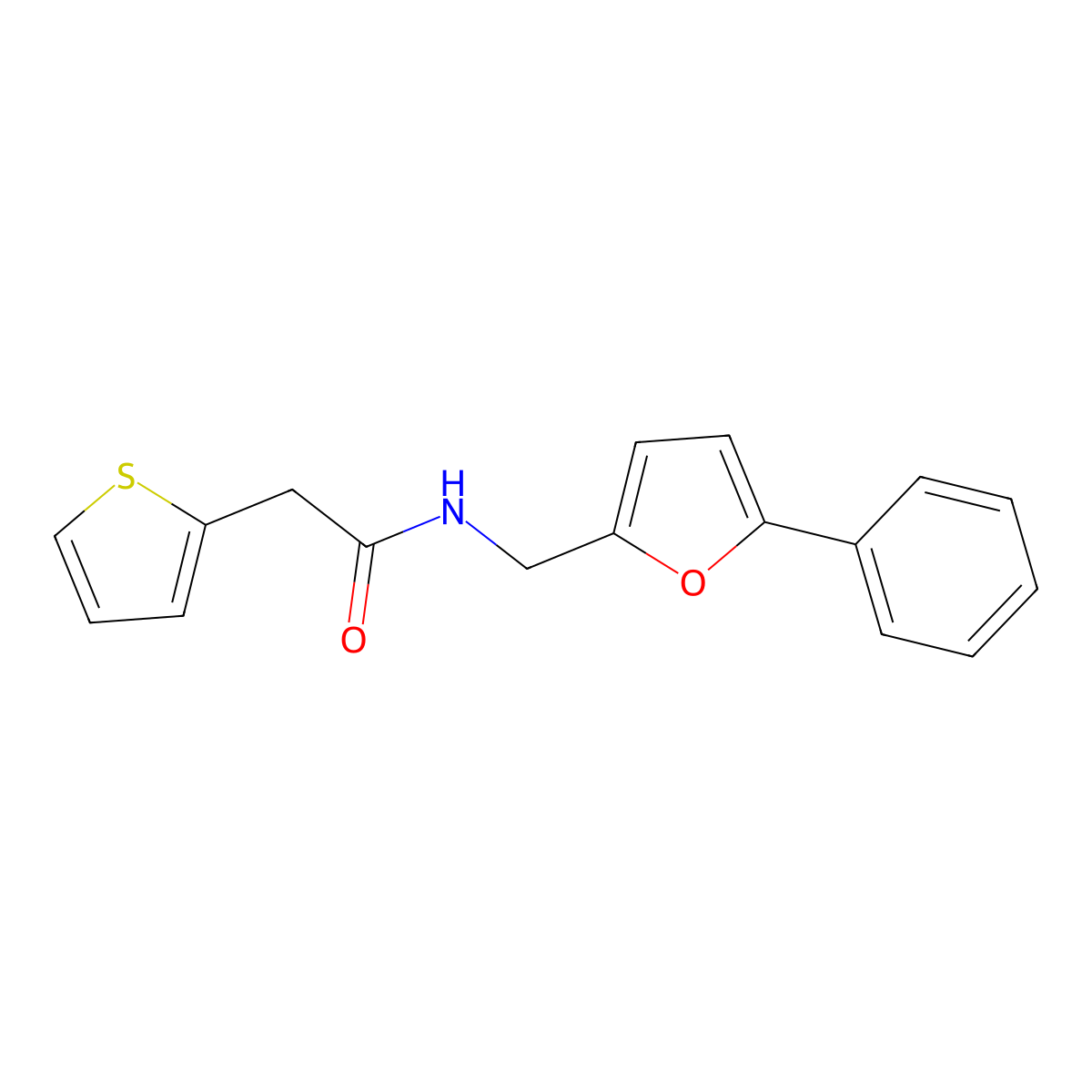N-[(5-phenylfuran-2-yl)methyl]-2-(thiophen-2-yl)acetamide molecular structure, CAS 1032229-95-0