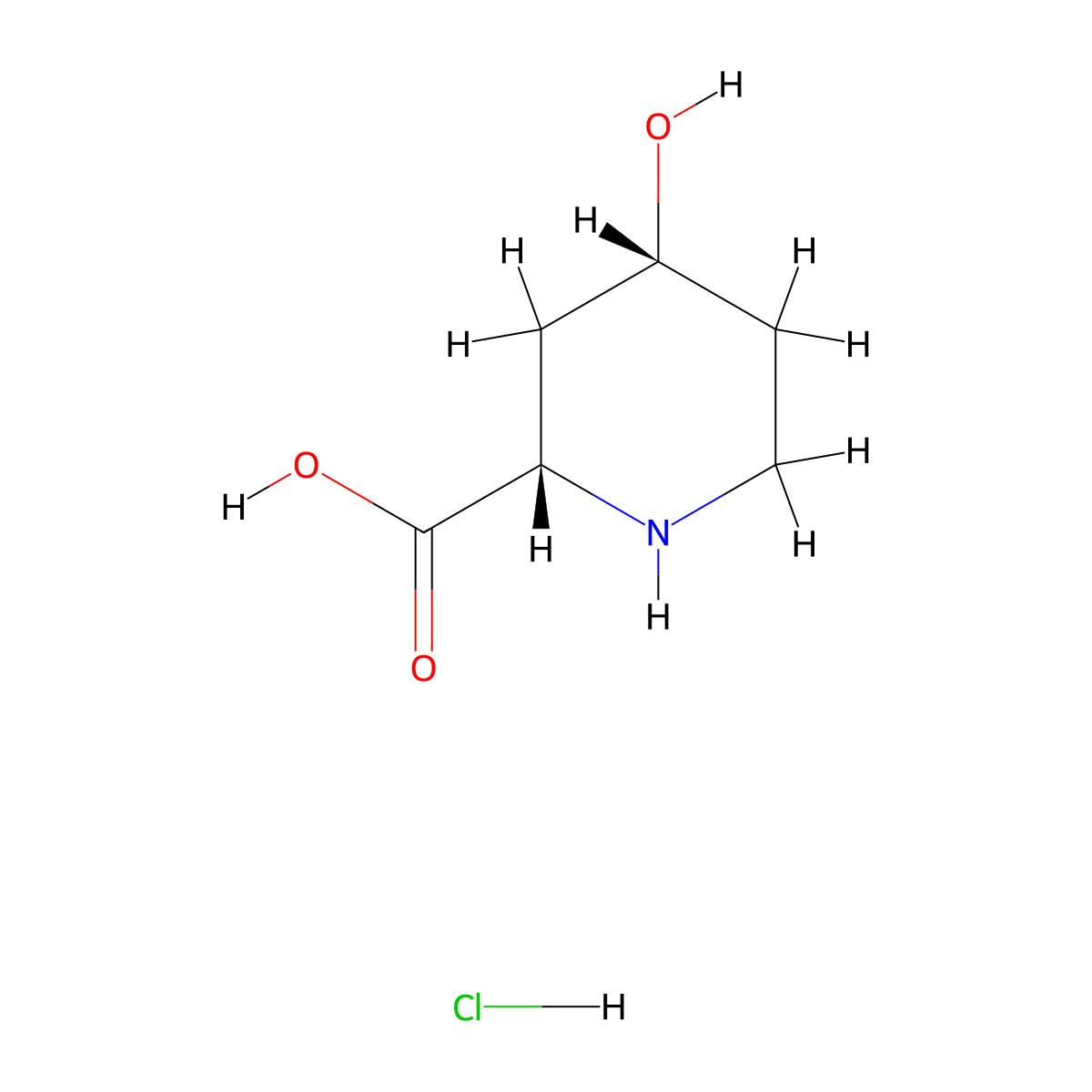 (2S,4R)-4-hydroxypiperidine-2-carboxylic acid hydrochloride molecular structure, CAS 1032237-00-5