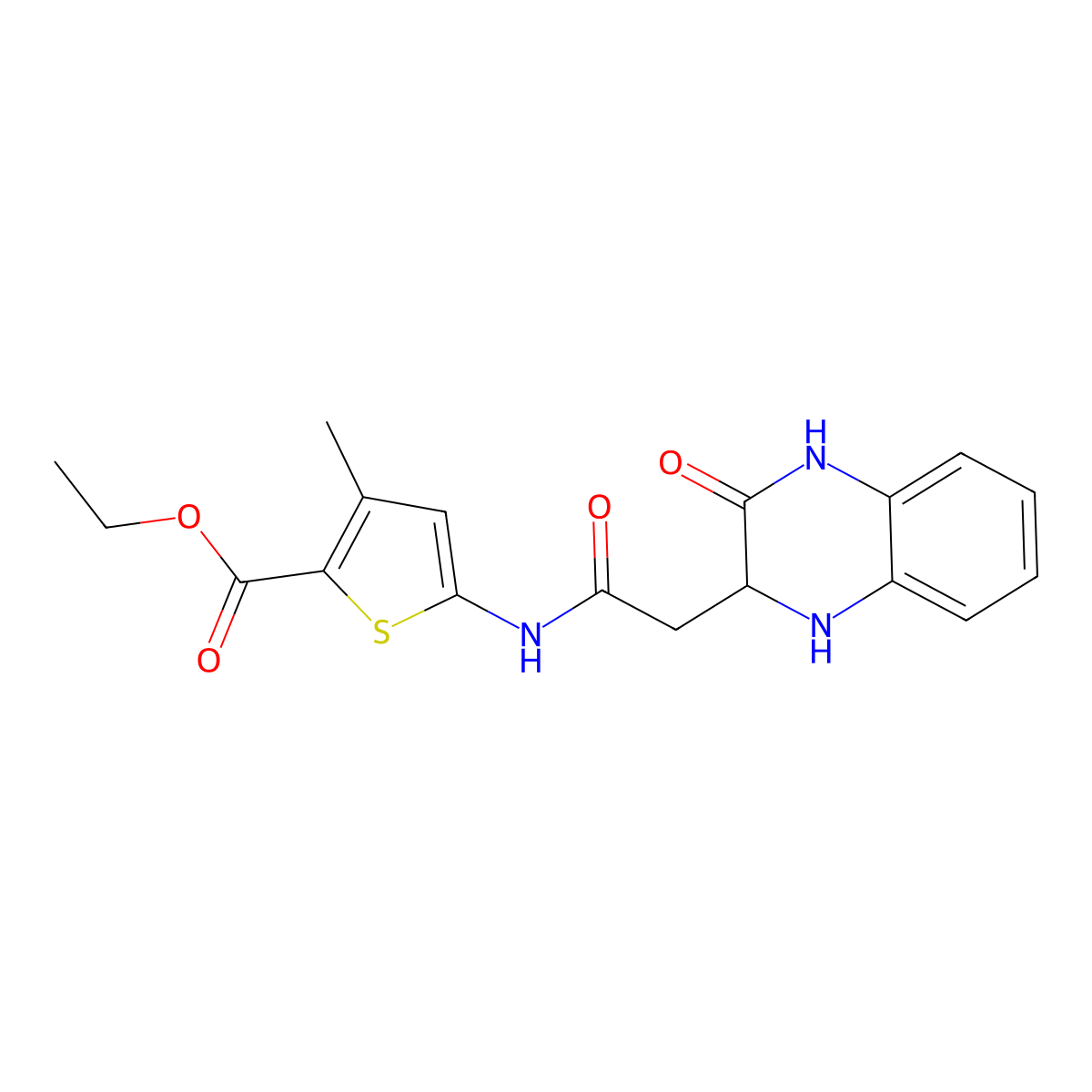 Ethyl 3-methyl-5-(2-(3-oxo-1,2,3,4-tetrahydroquinoxalin-2-yl)acetamido)thiophene-2-carboxylate molecular structure, CAS 1032268-27-1
