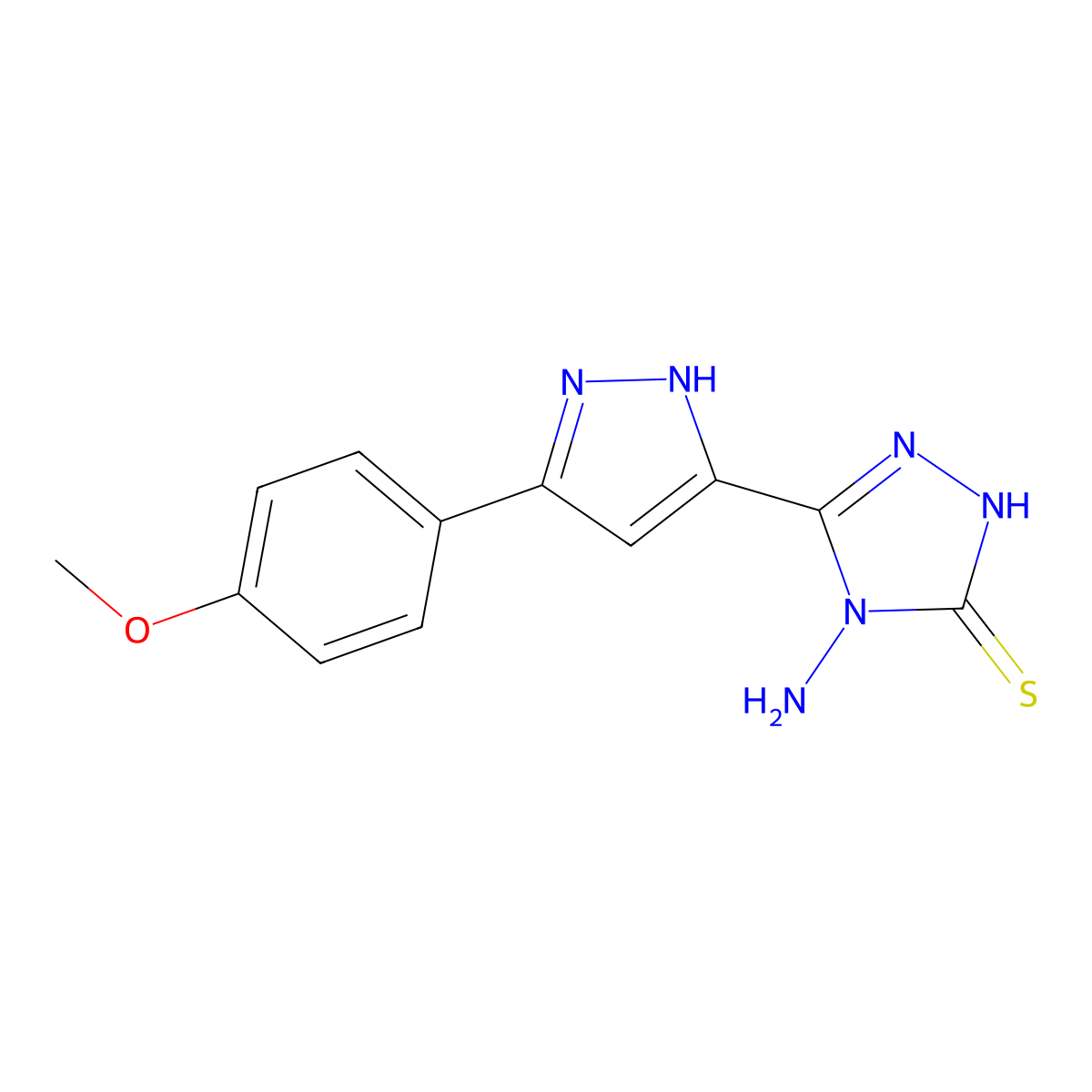 4-amino-5-[3-(4-methoxyphenyl)-1H-pyrazol-5-yl]-4H-1,2,4-triazole-3-thiol molecular structure, CAS 1032282-87-3