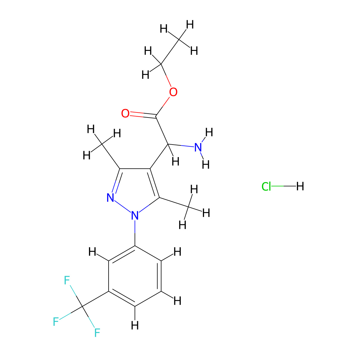 ethyl 2-amino-2-{3,5-dimethyl-1-[3-(trifluoromethyl)phenyl]-1H-pyrazol-4-yl}acetate hydrochloride molecular structure, CAS 1032298-75-1