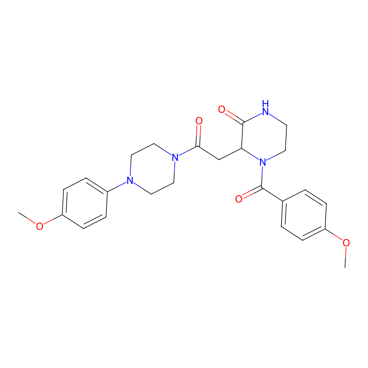 4-(4-methoxybenzoyl)-3-{2-[4-(4-methoxyphenyl)piperazino]-2-oxoethyl}tetrahydro-2(1H)-pyrazinone molecular structure, CAS 1032334-15-8