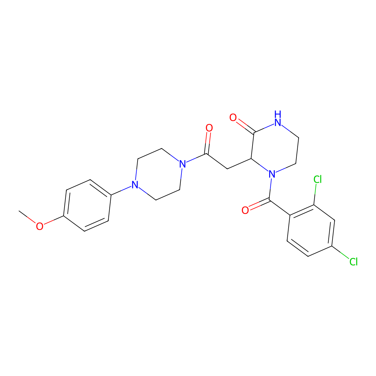 4-(2,4-dichlorobenzoyl)-3-{2-[4-(4-methoxyphenyl)piperazino]-2-oxoethyl}tetrahydro-2(1H)-pyrazinone molecular structure, CAS 1032334-31-8