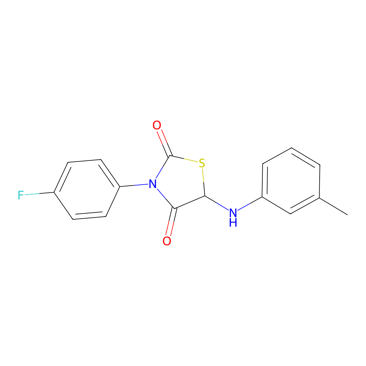 3-(4-Fluorophenyl)-5-[(3-methylphenyl)amino]-1,3-thiazolidine-2,4-dione molecular structure, CAS 1032340-10-5