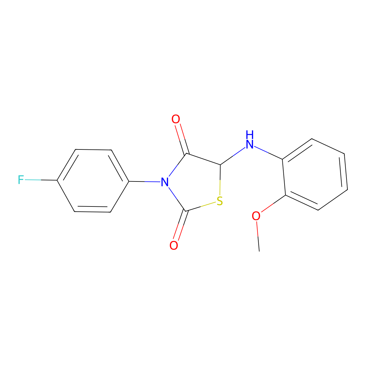 3-(4-Fluorophenyl)-5-((2-methoxyphenyl)amino)thiazolidine-2,4-dione molecular structure, CAS 1032340-14-9