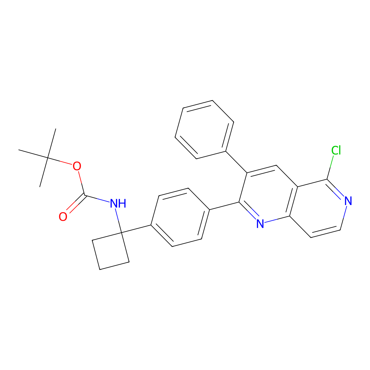 tert-Butyl (1-(4-(5-chloro-3-phenyl-1,6-naphthyridin-2-yl)phenyl)cyclobutyl)carbamate molecular structure, CAS 1032349-99-7