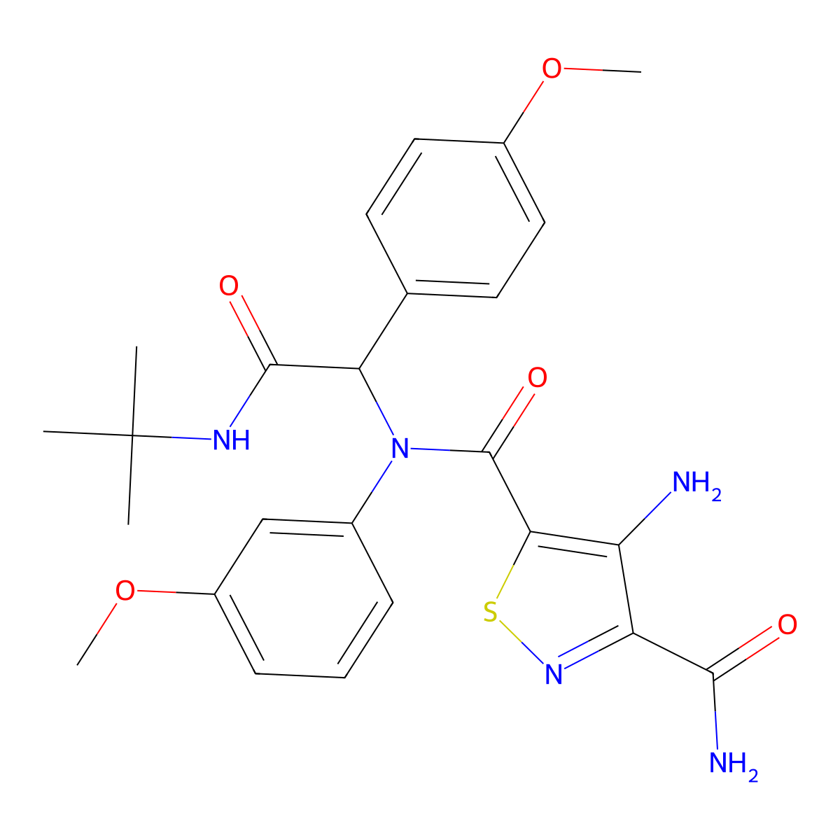 4-Amino-N5-[2-[(1,1-dimethylethyl)amino]-1-(4-methoxyphenyl)-2-oxoethyl]-N5-(3-methoxyphenyl)-3,5-isothiazoledicarboxamide molecular structure, CAS 1032463-94-7