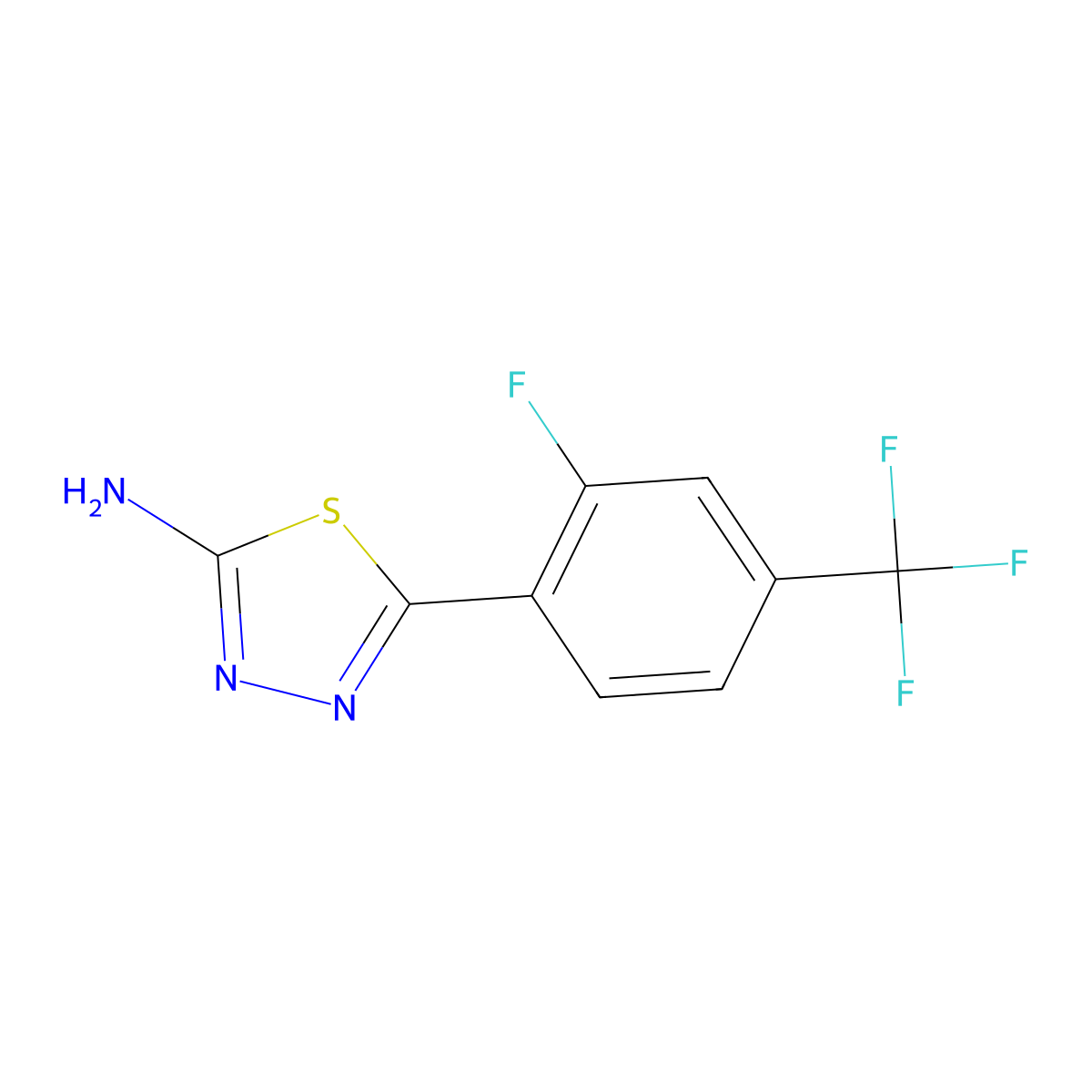 5-[2-Fluoro-4-(trifluoromethyl)phenyl]-1,3,4-thiadiazol-2-amine molecular structure, CAS 1032464-34-8