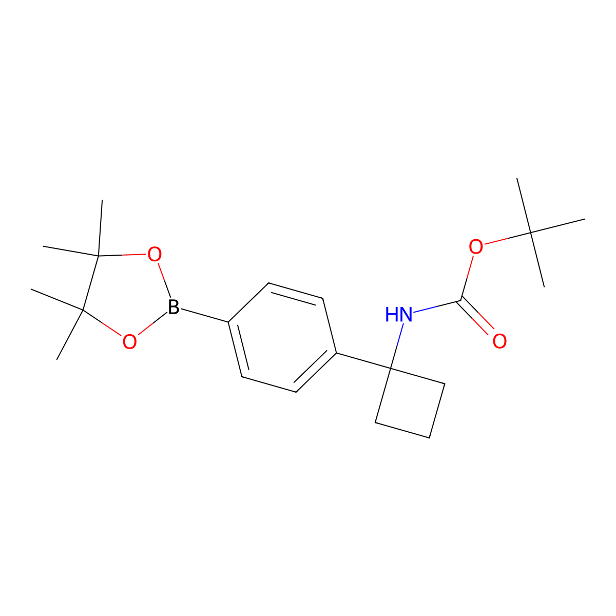 tert-Butyl (1-(4-(4,4,5,5-tetramethyl-1,3,2-dioxaborolan-2-yl)phenyl)cyclobutyl)carbamate molecular structure, CAS 1032528-06-5