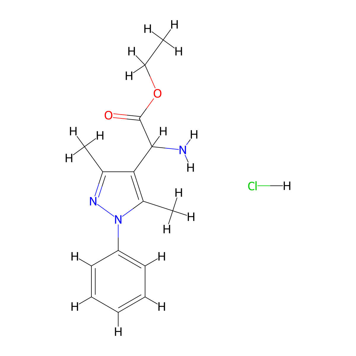 ethyl 2-amino-2-(3,5-dimethyl-1-phenyl-1H-pyrazol-4-yl)acetate hydrochloride molecular structure, CAS 1032547-91-3