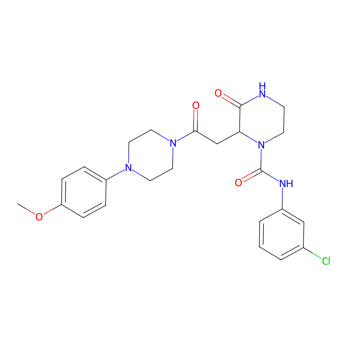 N-(3-chlorophenyl)-2-(2-(4-(4-methoxyphenyl)piperazin-1-yl)-2-oxoethyl)-3-oxopiperazine-1-carboxamide molecular structure, CAS 1032627-20-5
