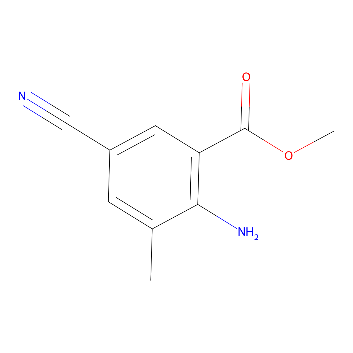 Methyl 2-amino-5-cyano-3-methylbenzoate molecular structure, CAS 1032667-87-0