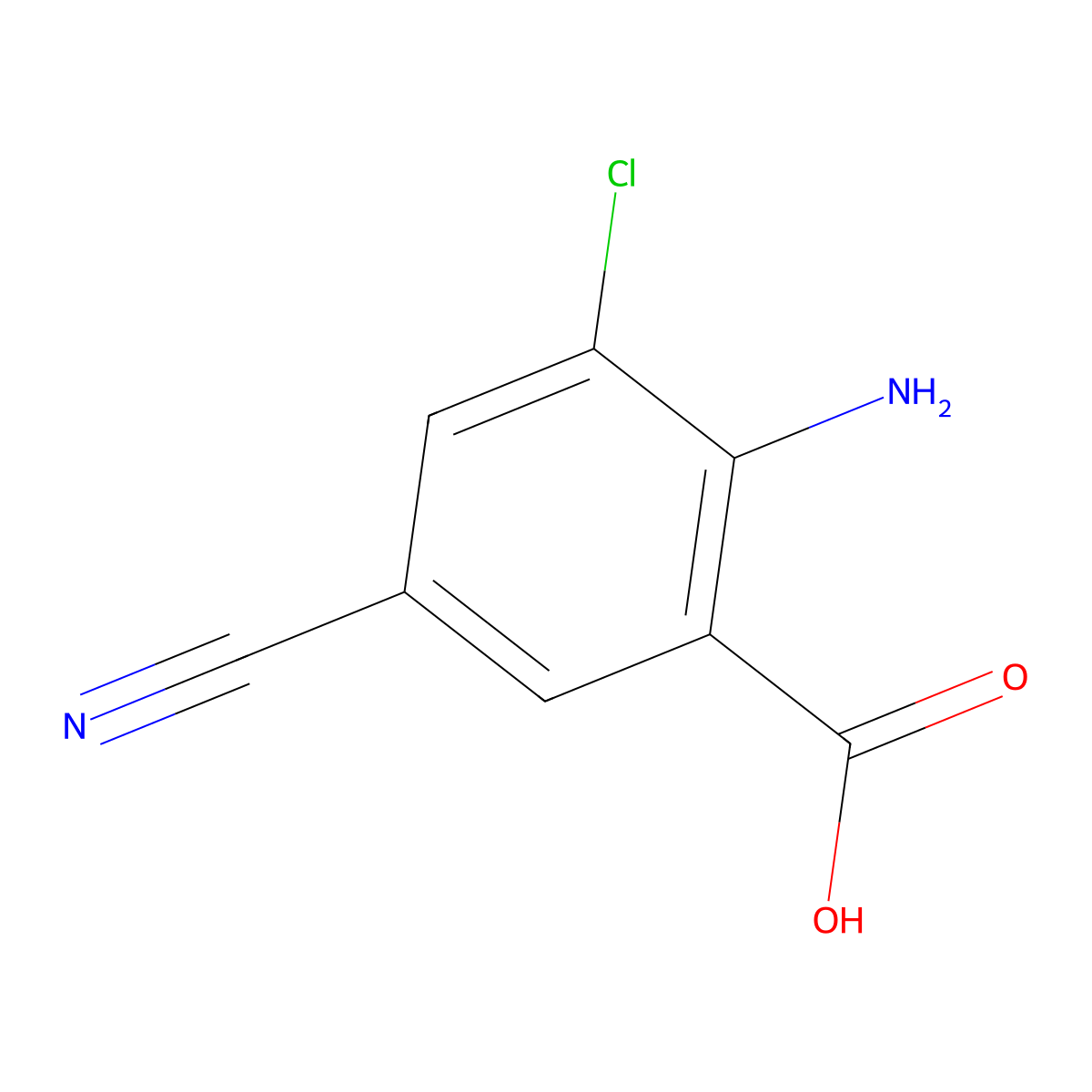 2-Amino-3-chloro-5-cyanobenzoic acid molecular structure, CAS 1032667-93-8