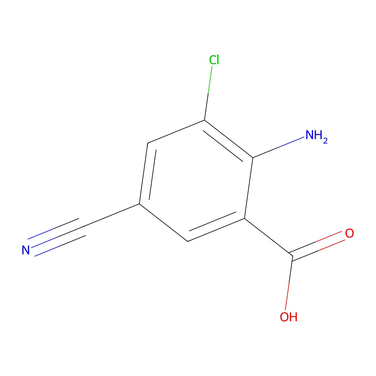 2-Amino-3-chloro-5-cyanobenzoic acid molecular structure, CAS 1032667-93-8