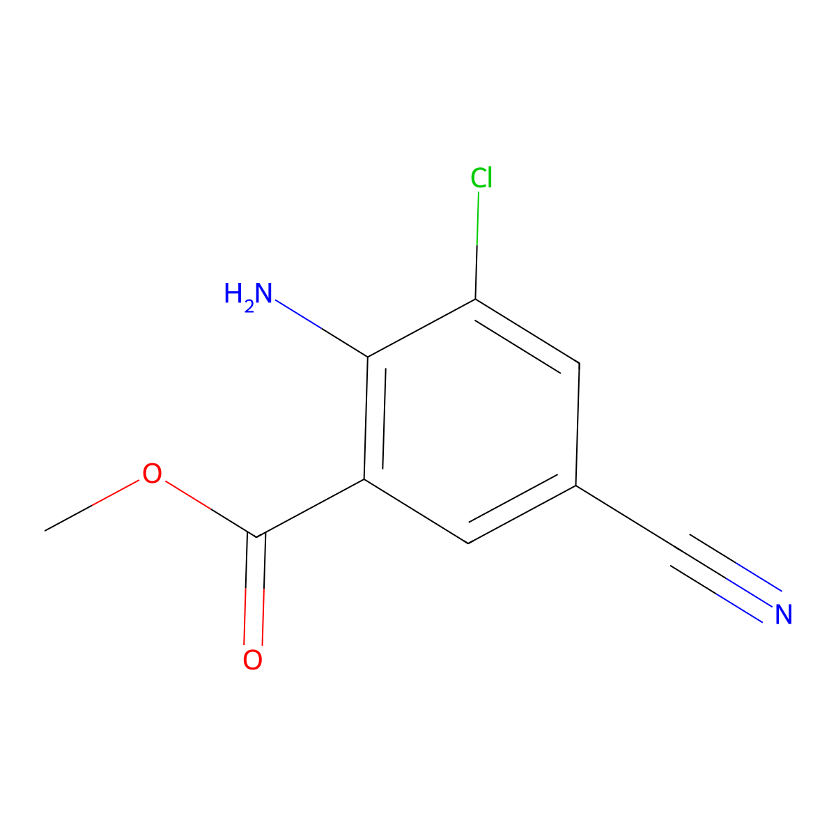 Methyl 2-amino-3-chloro-5-cyanobenzoate molecular structure, CAS 1032667-96-1