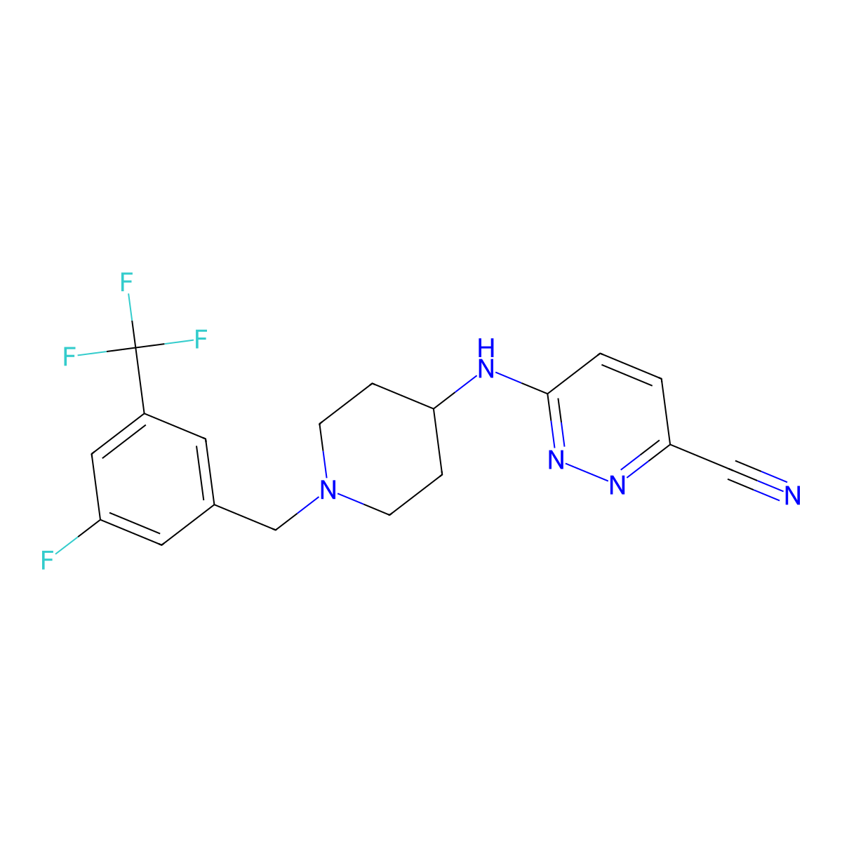 6-((1-(3-Fluoro-5-(trifluoromethyl)benzyl)piperidin-4-yl)amino)pyridazine-3-carbonitrile molecular structure, CAS 1032714-06-9