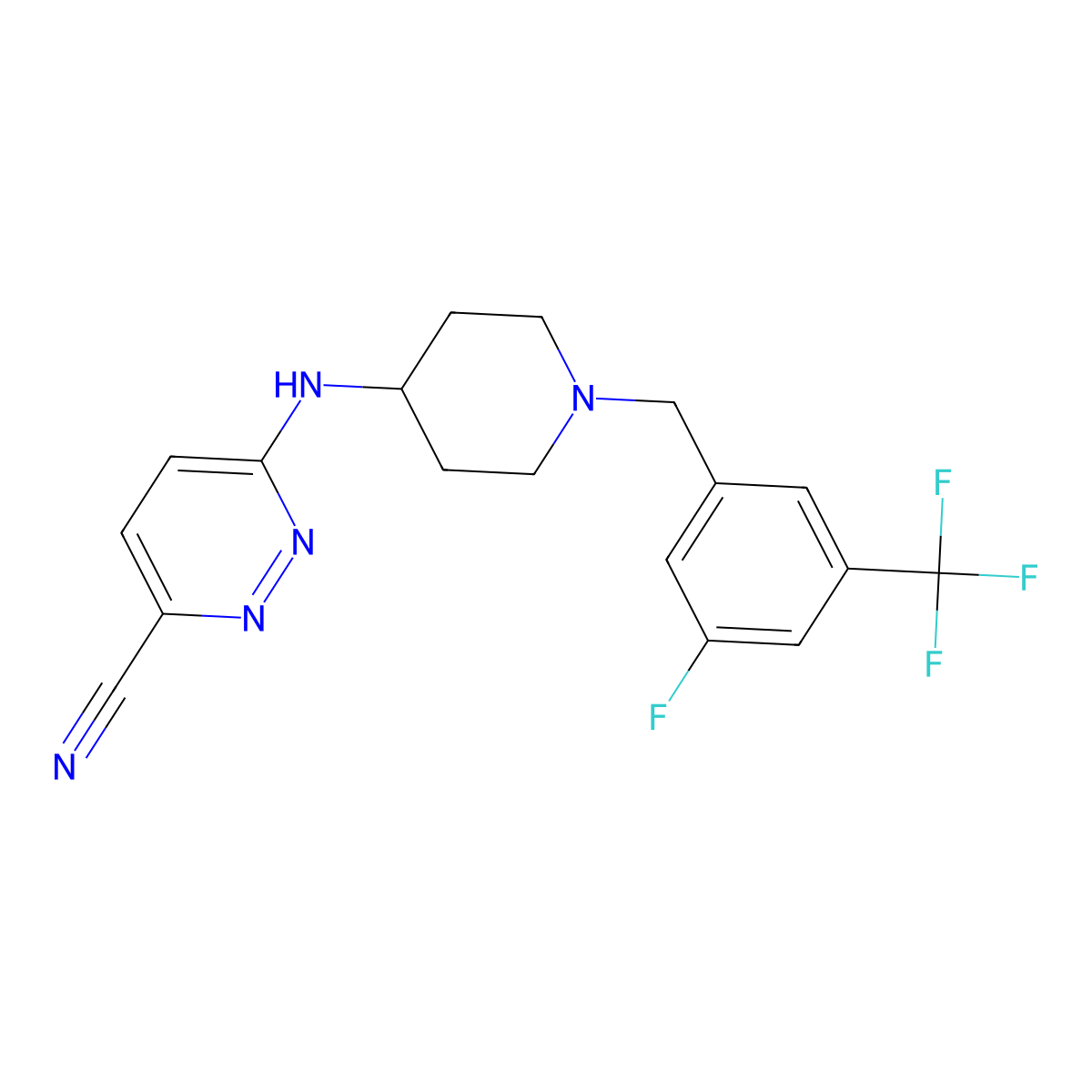 6-((1-(3-Fluoro-5-(trifluoromethyl)benzyl)piperidin-4-yl)amino)pyridazine-3-carbonitrile molecular structure, CAS 1032714-06-9