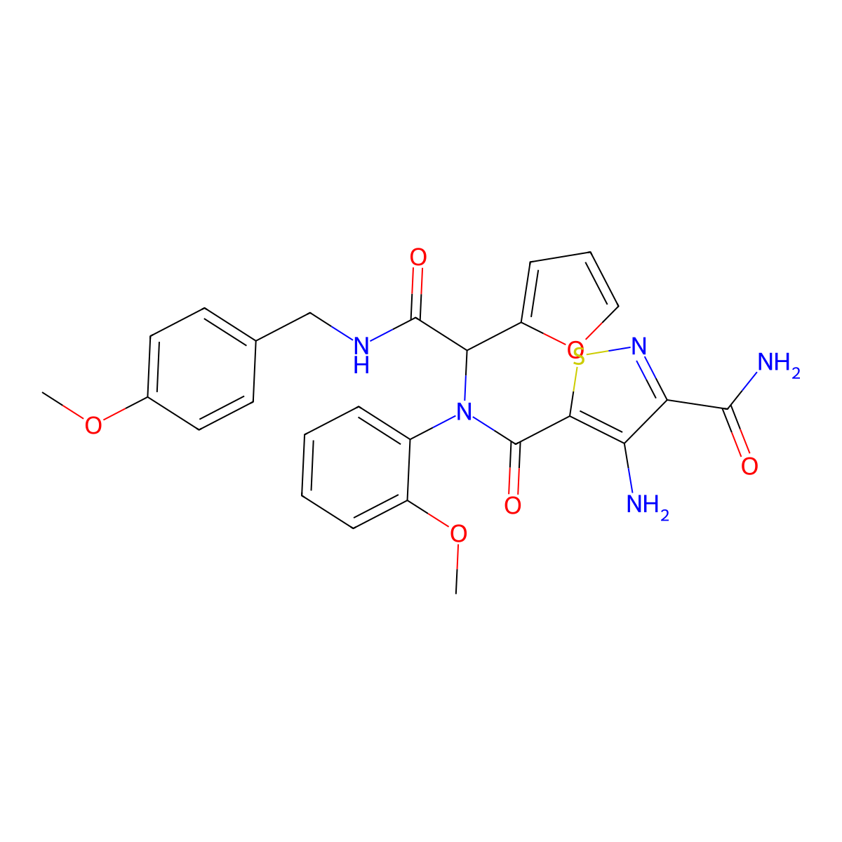 4-Amino-isothiazole-3,5-dicarboxylic acid 3-amide 5-[[furan-2-yl-(4-methoxy-benzylcarbamoyl)-methyl]-(2-methoxy-phenyl)-amide] molecular structure, CAS 1032754-83-8