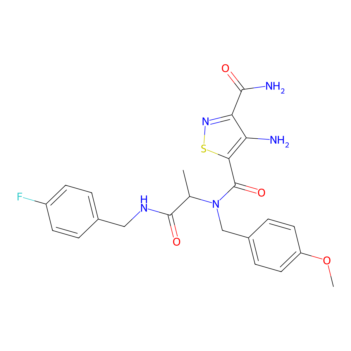 4-Amino-isothiazole-3,5-dicarboxylic acid 3-amide 5-[[1-(4-fluoro-benzylcarbamoyl)-ethyl]-(4-methoxy-benzyl)-amide] molecular structure, CAS 1032754-99-6