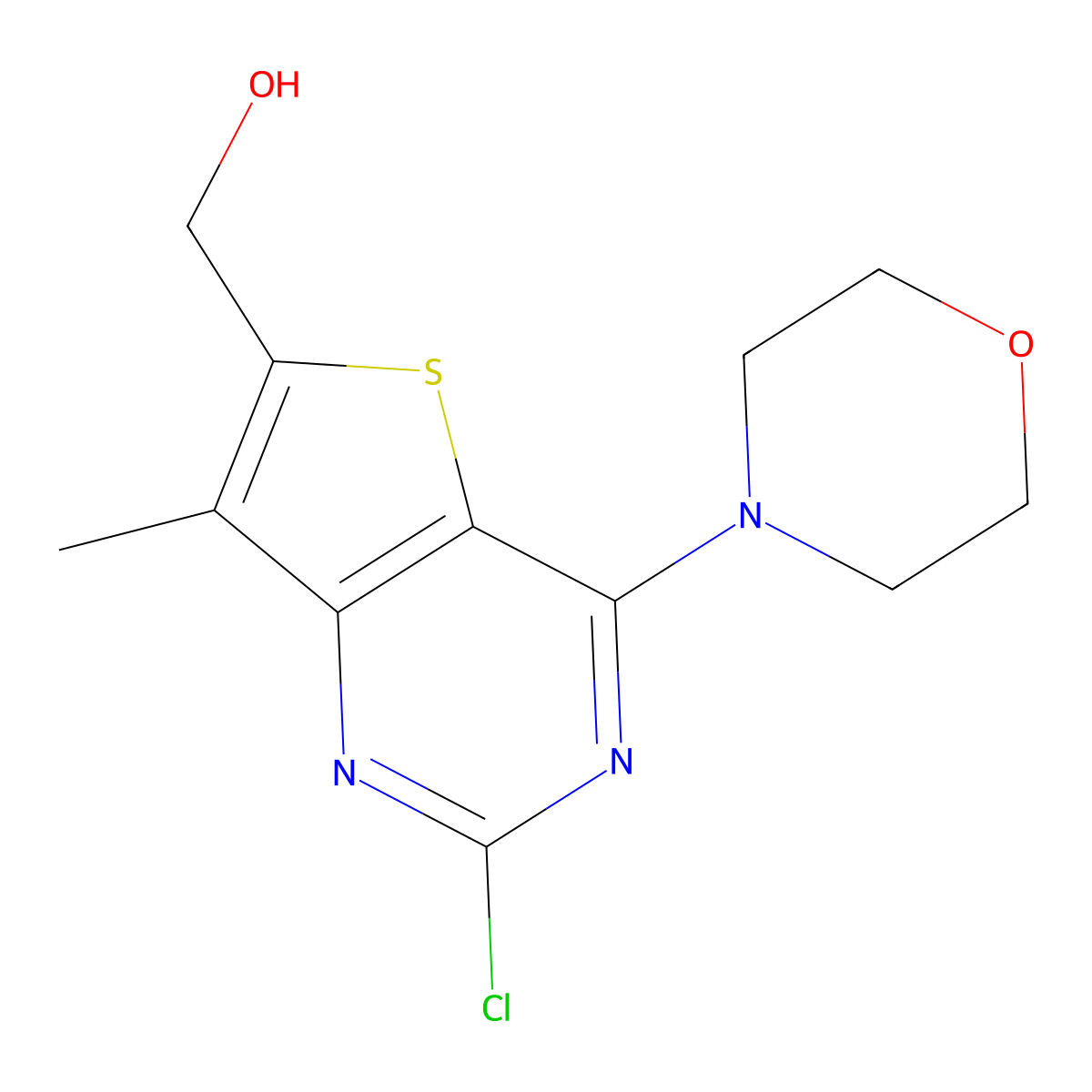 (2-Chloro-7-methyl-4-morpholinothieno[3,2-d]pyrimidin-6-yl)methanol molecular structure, CAS 1032758-44-3
