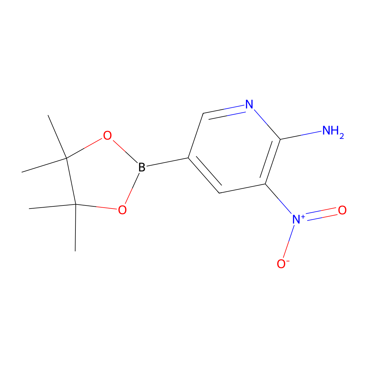 3-Nitro-5-(4,4,5,5-tetramethyl-1,3,2-dioxaborolan-2-yl)pyridin-2-amine molecular structure, CAS 1032758-80-7