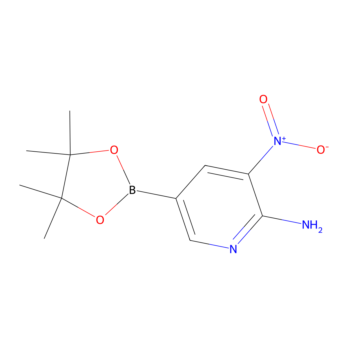 3-Nitro-5-(4,4,5,5-tetramethyl-1,3,2-dioxaborolan-2-yl)pyridin-2-amine molecular structure, CAS 1032758-80-7