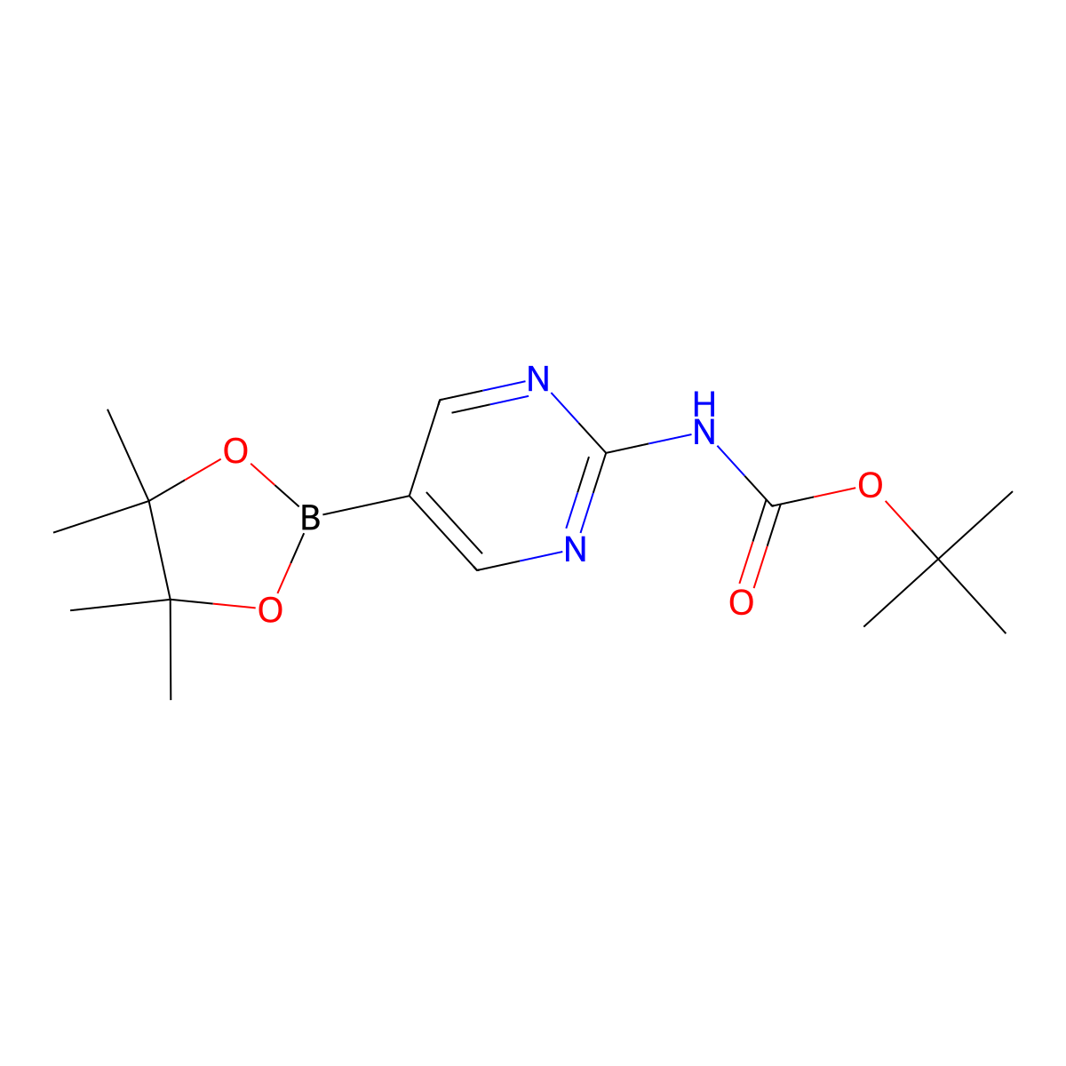 2-(tert-Butoxycarbonylamino)pyrimidine-5-boronic acid, pinacol ester molecular structure, CAS 1032758-88-5