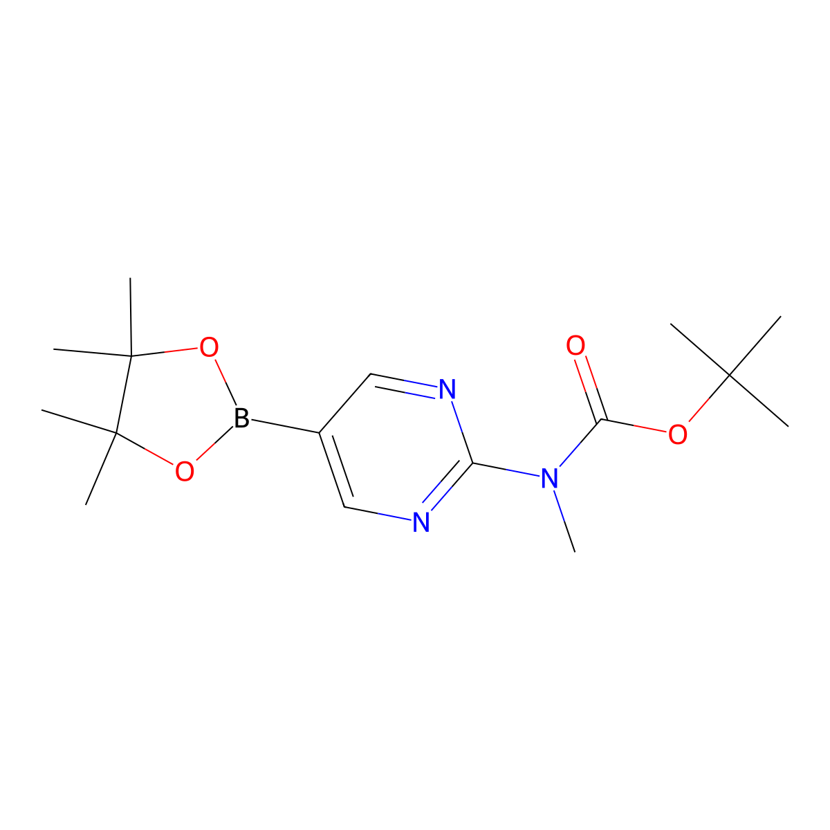 Tert-butyl methyl(5-(4,4,5,5-tetramethyl-1,3,2-dioxaborolan-2-yl)pyrimidin-2-yl)carbamate molecular structure, CAS 1032758-89-6