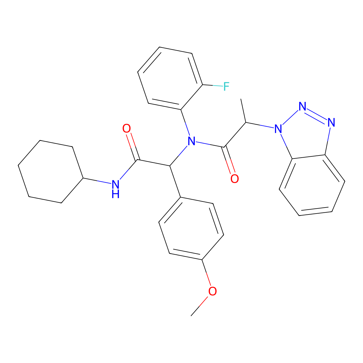 N-[2-(Cyclohexylamino)-1-(4-methoxyphenyl)-2-oxoethyl]-N-(2-fluorophenyl)-I+/--methyl-1H-benzotriazole-1-acetamide molecular structure, CAS 1032759-05-9