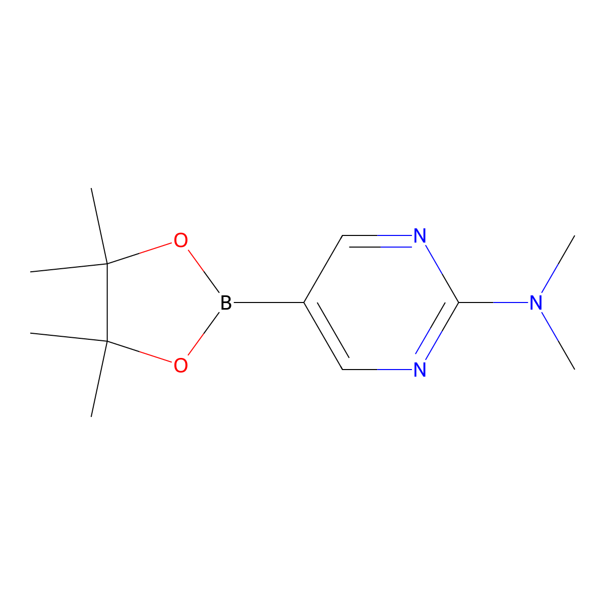 N,N-Dimethyl-5-(4,4,5,5-tetramethyl-1,3,2-dioxaborolan-2-yl)pyrimidin-2-amine molecular structure, CAS 1032759-30-0