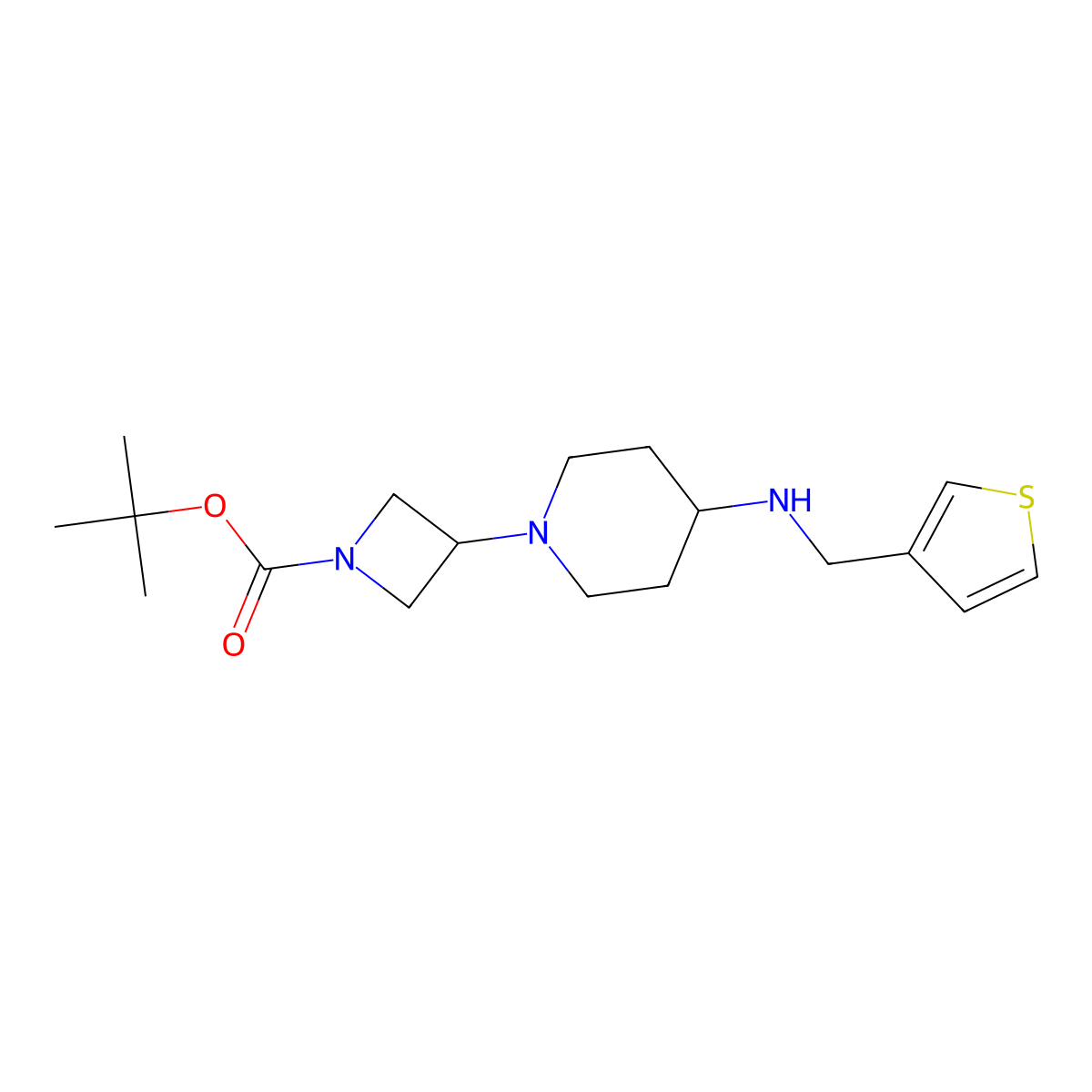 tert-Butyl 3-(4-{[(thiophen-3-yl)methyl]amino}piperidin-1-yl)azetidine-1-carboxylate molecular structure, CAS 1032818-90-8