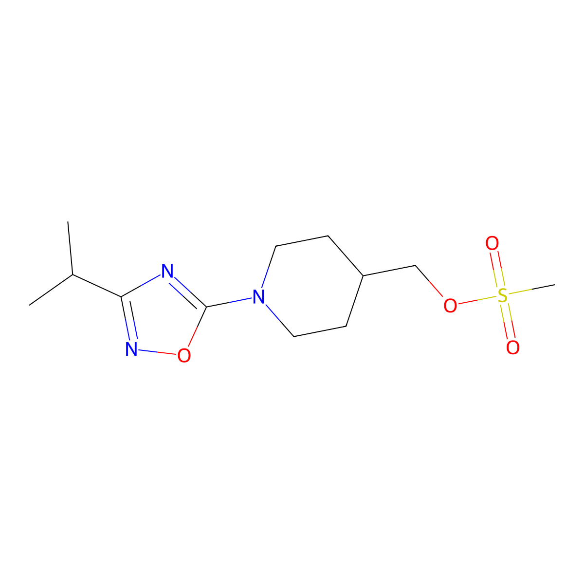 (1-(3-Isopropyl-1,2,4-oxadiazol-5-yl)piperidin-4-yl)methyl methanesulfonate molecular structure, CAS 1032825-19-6