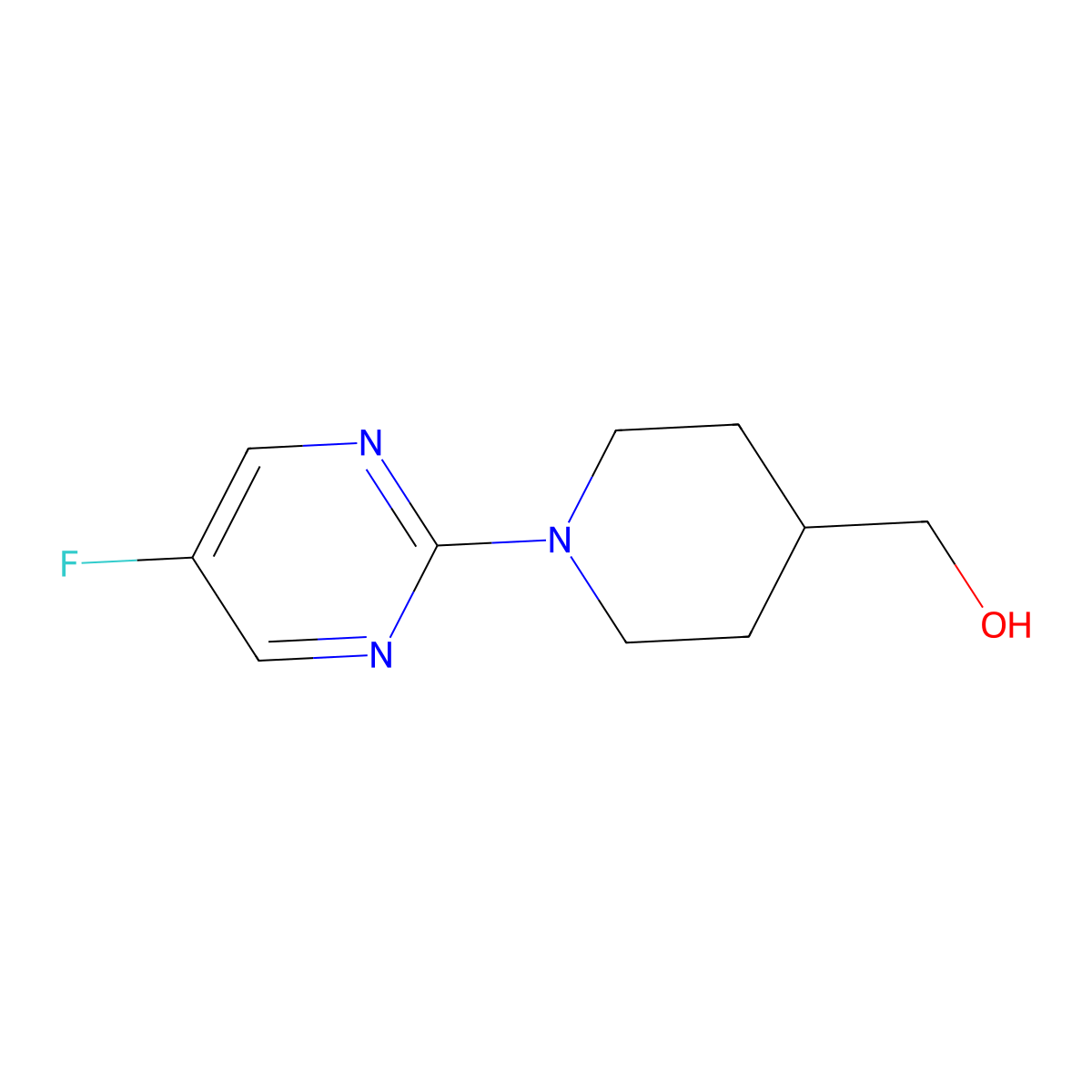 (1-(5-Fluoropyrimidin-2-yl)piperidin-4-yl)methanol molecular structure, CAS 1032825-49-2
