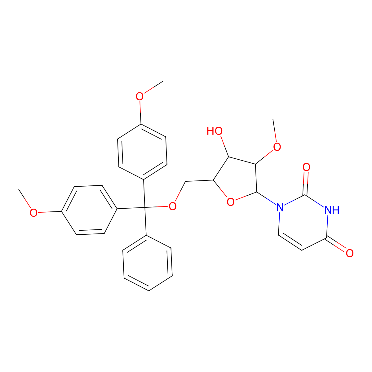 5'-O-(Bis(4-methoxyphenyl)(phenyl)methyl)-2'-O-methyluridine molecular structure, CAS 103285-22-9