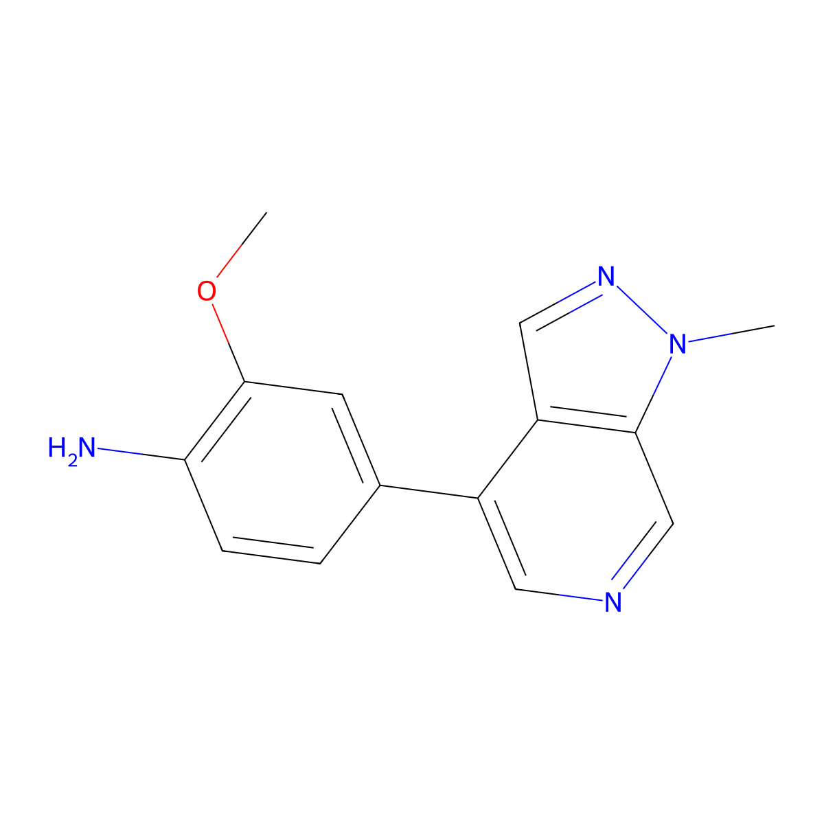 2-methoxy-4-(1-methyl-1H-pyrazolo[3,4-c]pyridin-4-yl)-phenylamine molecular structure, CAS 1032943-47-7