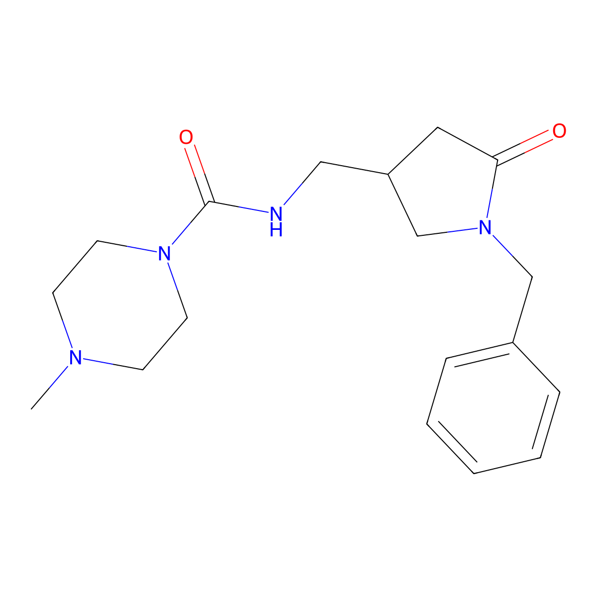 1-Piperazinecarboxamide, 4-methyl-N-((5-oxo-1-(phenylmethyl)-3-pyrrolidinyl)methyl)- molecular structure, CAS 103295-58-5