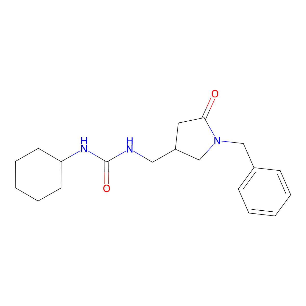 1-((1-Benzyl-5-oxopyrrolidin-3-yl)methyl)-3-cyclohexylurea molecular structure, CAS 103296-10-2