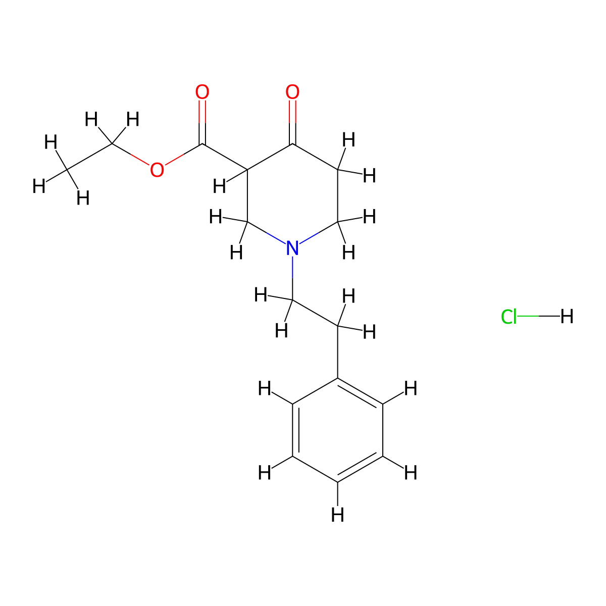 3-Piperidinecarboxylic acid, 4-oxo-1-(2-phenylethyl)-, ethyl ester, hydrochloride (1:1) molecular structure, CAS 1033-93-8
