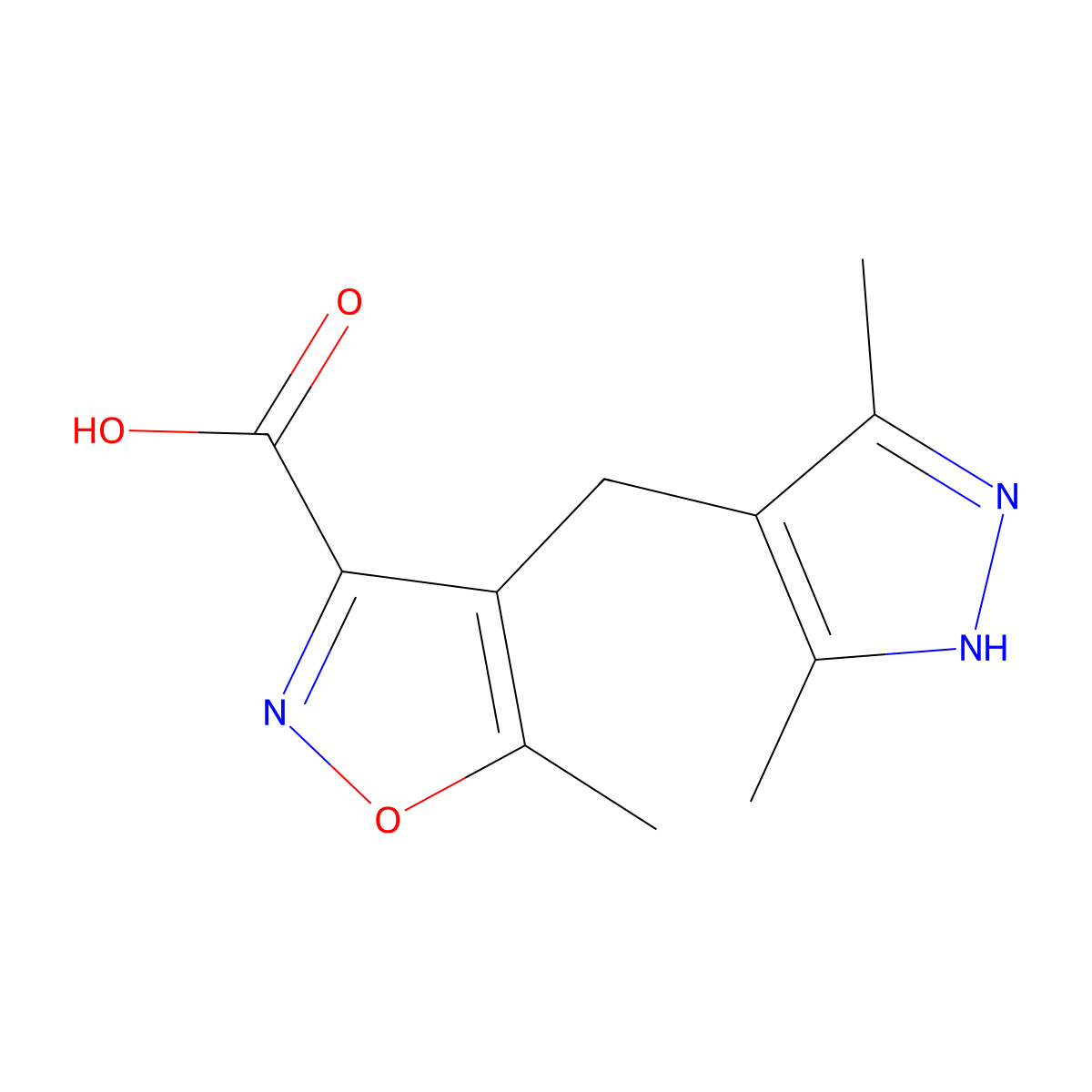 4-((3,5-Dimethyl-1H-pyrazol-4-yl)methyl)-5-methylisoxazole-3-carboxylic acid molecular structure, CAS 1033076-72-0